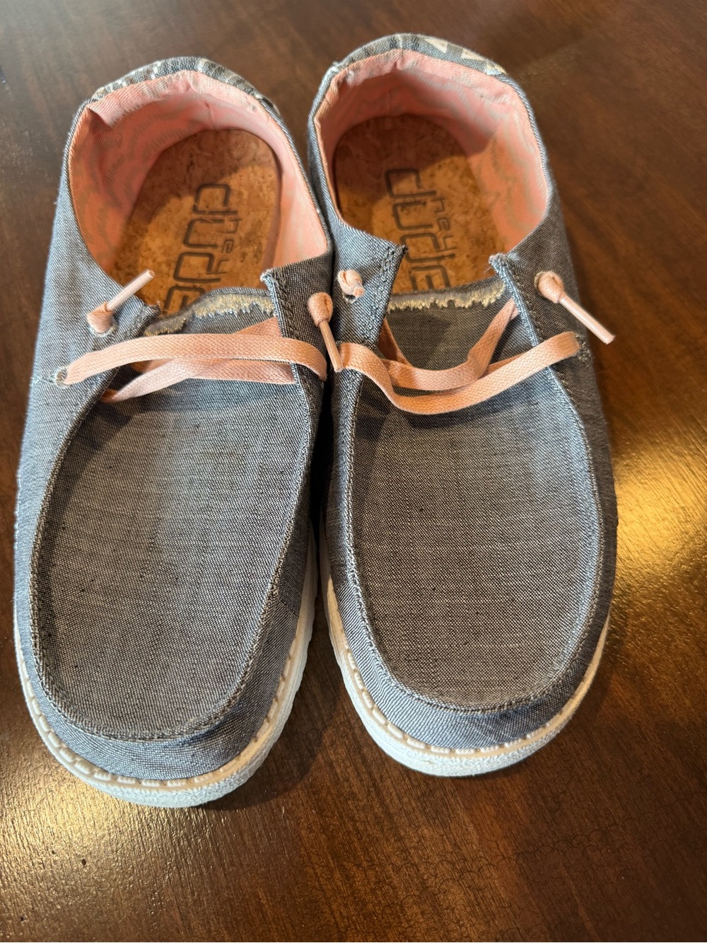 Hey dude women’s Gray Canvas Slip-On Sneakers with Pink Accents